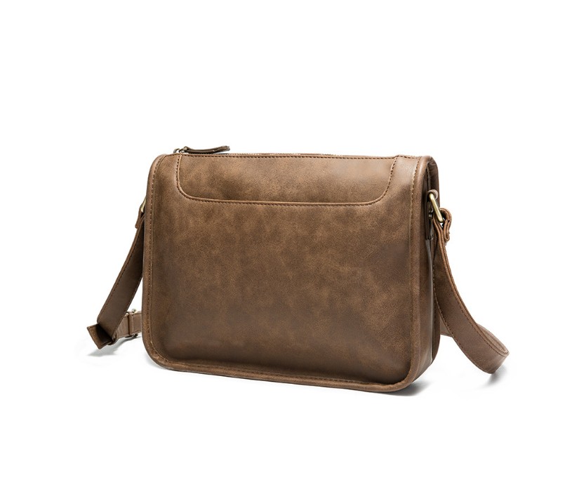 

Classic Plaid Leather Men Shoulder Messenger Bag Flap Small Crossbody briefcase casual travel handbags Tote Mochila Satchel bags, Brown