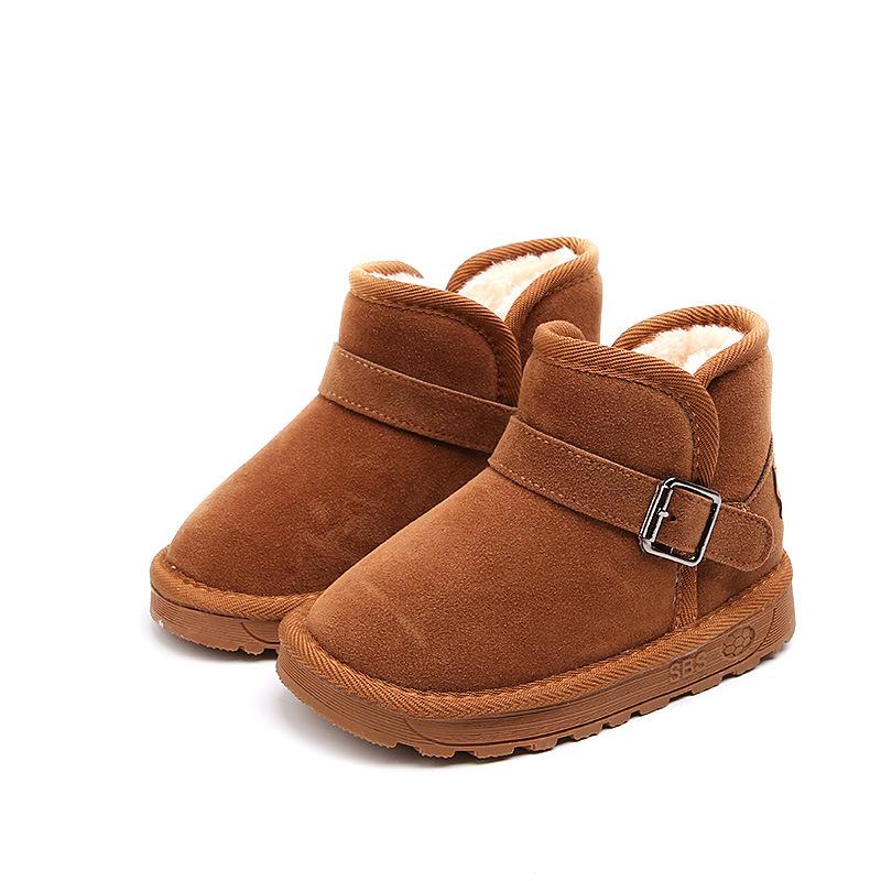 

Boots 2021 Children Snow Shoes For Girls Boys Fashion Soft Bottom Plush Boot Winter Kids EU 22-37, Black;grey