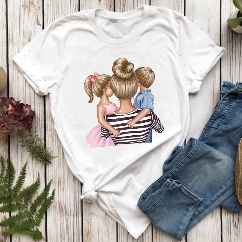 

Women T Shirt shirts 90s Printing Cute Daughter Son Mom Mother Mama Cartoon Ladies Print Graphic Top Lady Female Tee, White