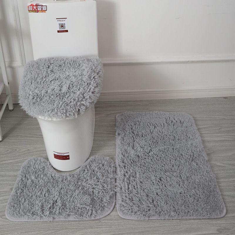 

Bath Mats Furry Bathroom Mat Set Toilet Rugs Soft Silk Faux Wool Shower Carpet Household Lid Cover Room Floor Rug