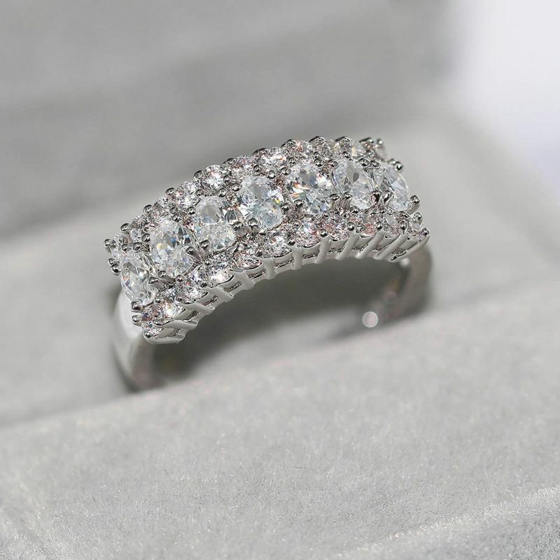 

Cluster Rings Wedding For Women Luxurious Atmosphere Cubic Zirconia Silver Color Engagement Party Gift Fashion Jewelry R432, Golden;silver