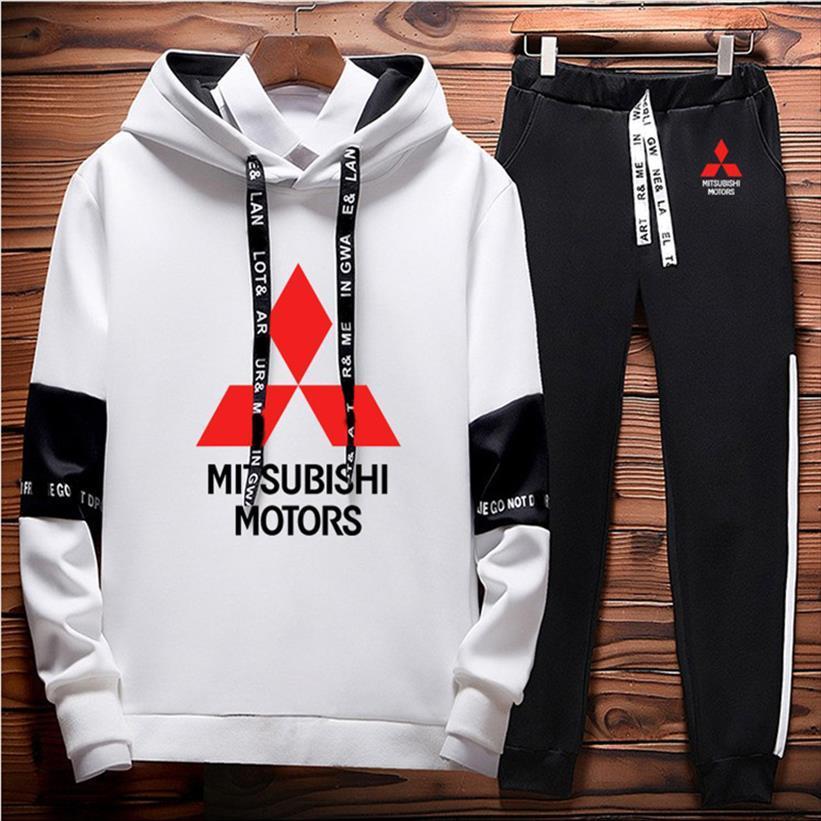 

sweatshirt mitsubishi car printing mens tracksuits spring autumn pullover casual cotton mensn hooded pants 2 piece set, Gray