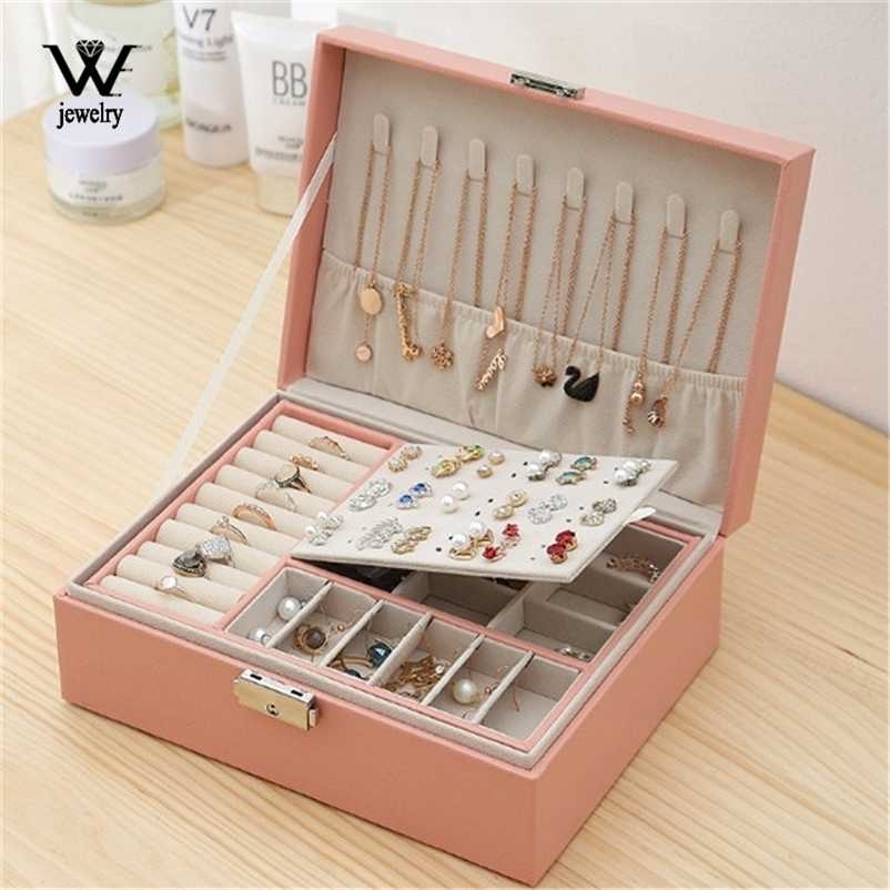 

WE High Capacity Leather Jewelry Box Travel Organizer Multifunction Necklace Earring Ring Storage Women Gifts 211014