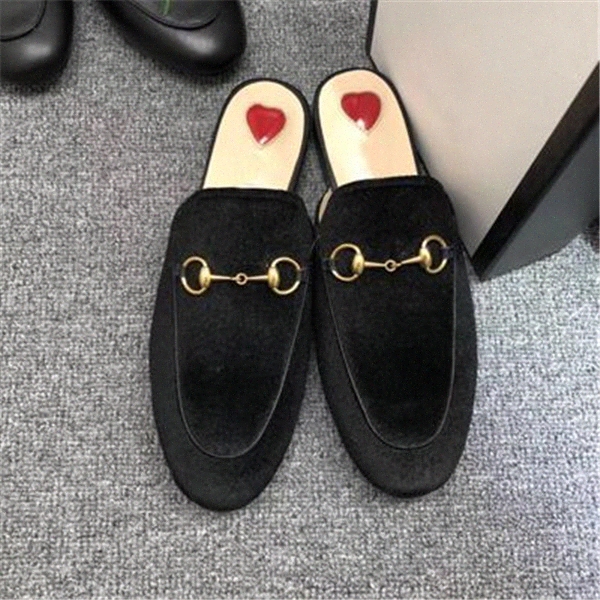 

Men women slippers soft cowhide Lazy women Leather shoes Metal buckle beach slippers Mules Princetown Classic lady slippers Large Eur 34-45 z05B#, Black