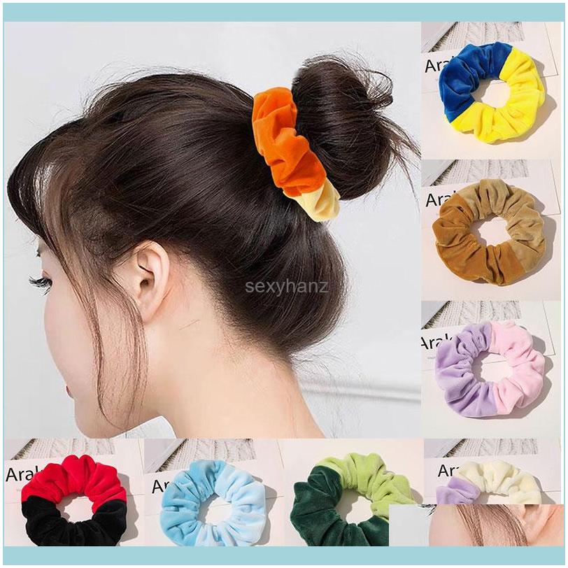 

Pony Tails Holder Jewelry Fashion Double Color Women Scrunchies Ties Rope Soft Veet Elastic Hair Bands Aessories Ponytail Ornament Headwear
