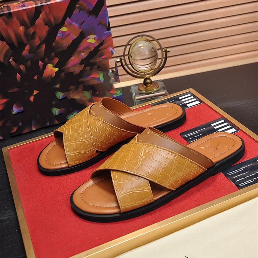 

Brand Luxury Summer Men's Slipper Sandals Casual Shoes designer Moccasins Genuine Leather Rome Beach Sandals Men Metal Flip Flops Slipp, #15
