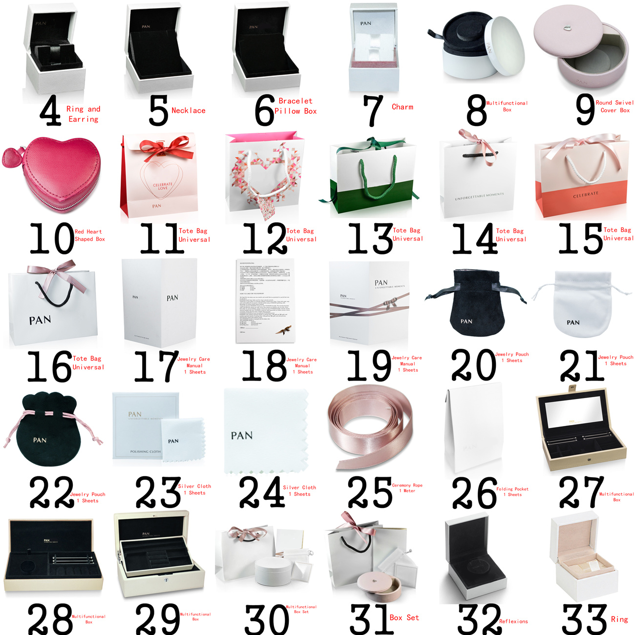 

New Charm Original Classic Bracelet Ring Earrings Jewelry Gift Protective Box Set Decoration Bag Tote Bag Wipe Fashion