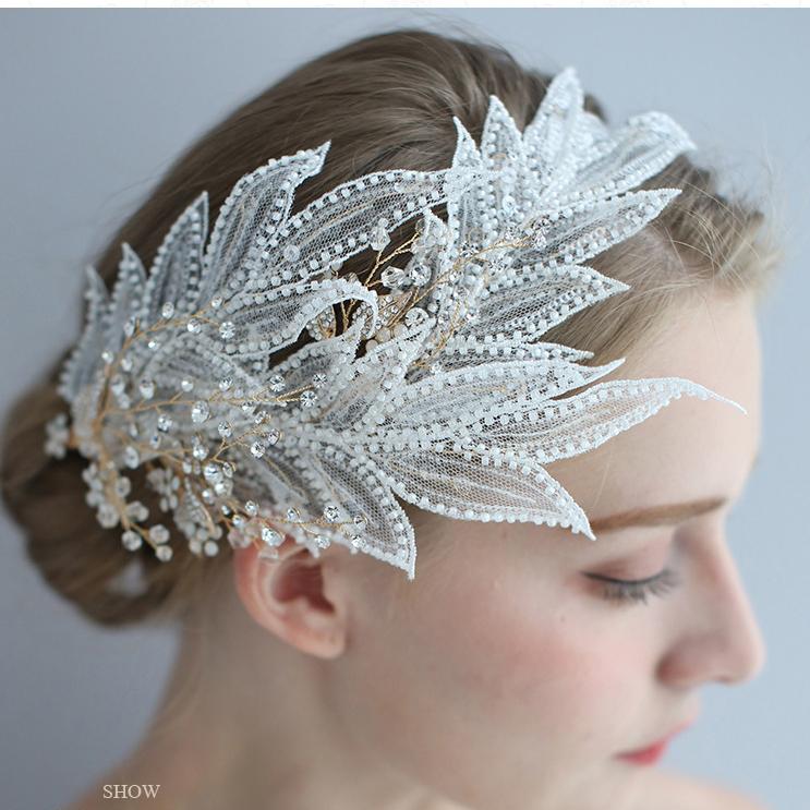 

Hair Clips & Barrettes Delicate Lace Bridal Headpiece Rhinestone Beaded Party Prom Jewelry Handmade Wedding Accessories, Golden;silver