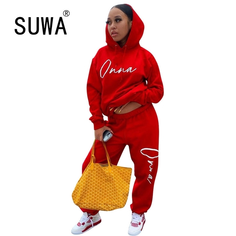 

Cool Girl Two Piece Outfits For Women Sets Clothes Fall Winter Classic Hoodies Sweatshirt Vintage Casual Baggy Pants Streetwear 210525, Green
