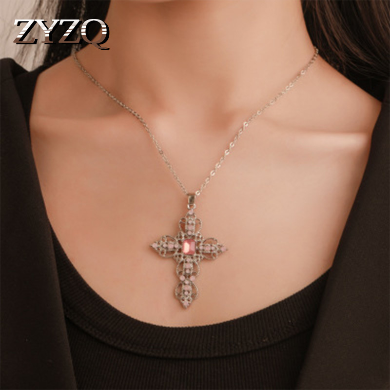

ZYZQ Vintage Hollow Out Cross Necklace ing Bohemia Women Accessories Jewelry Choker Neckalce With Tiny Stone Paved
