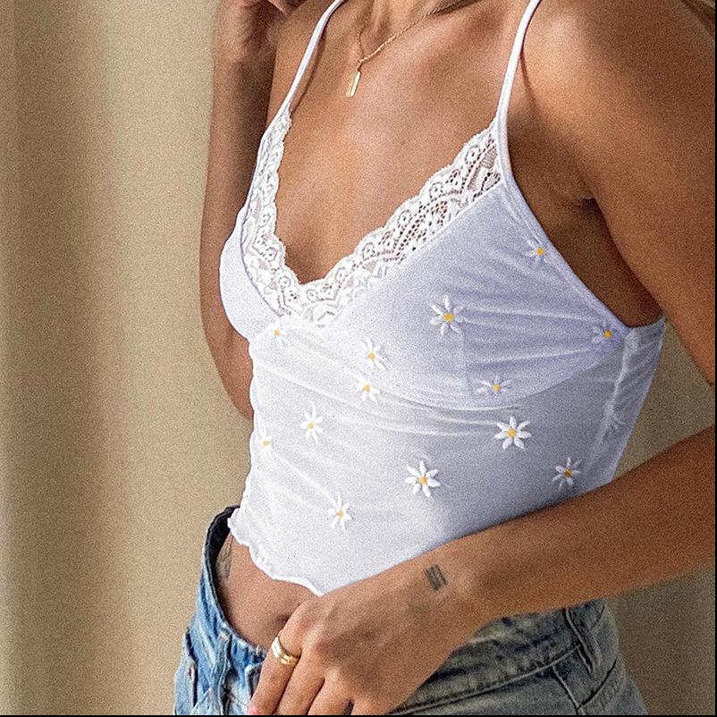 

y2k white milkmaid women tank crop floral printed lace patchwork backless spaghetti strap cami summer sleeveless vest