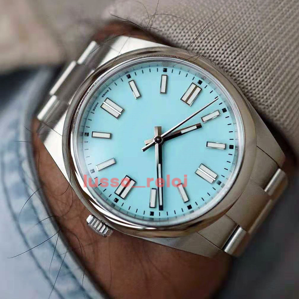 

Fashions Colorsfull 41/36 mm Lovers Couples Ladys Men Women Watch Self Winding Automatic Watches Iced Blue Movement Mechanical Steel Oyster Band Wristwatches, Box 2