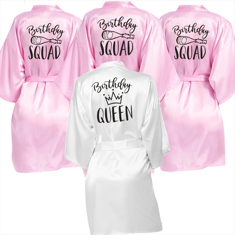 

birthday queen amp squad women sleepwear robe satin princess girl favor dressing kimono robes, Black;red