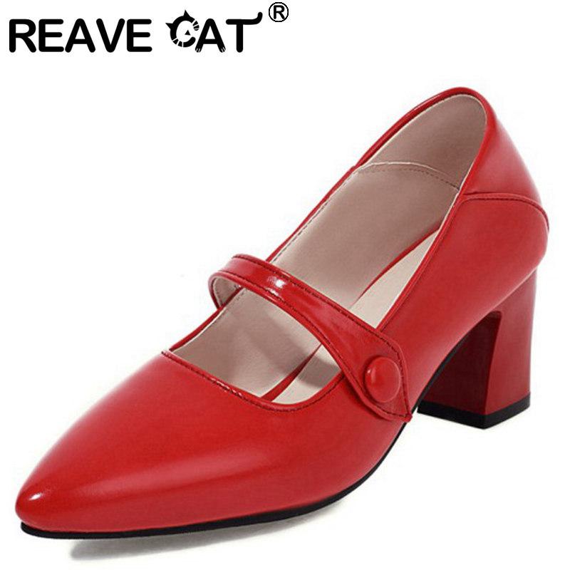

CAT 2021 Women Pumps Pointed Toe 6.5cm Block Heels Sexy Stylish Buckle Classic Concise Big Size 32-46 Casual A3795 Dress Shoes, Black