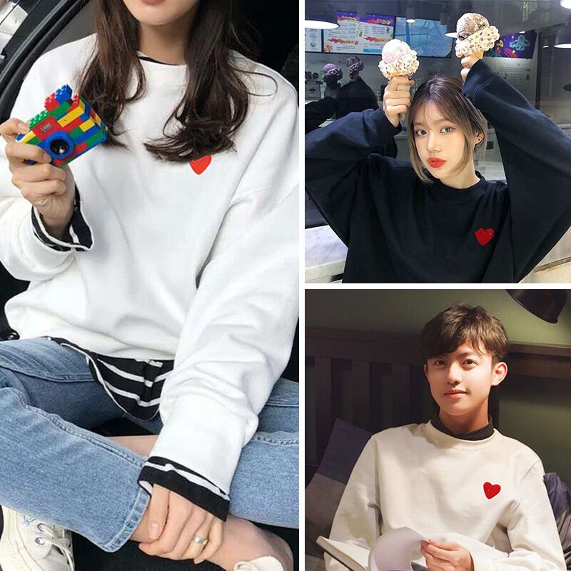 

Designer cotton sweater female spring and autumn Student Korean loose round neck long sleeve top men and women hip hop style clothing with label, Black