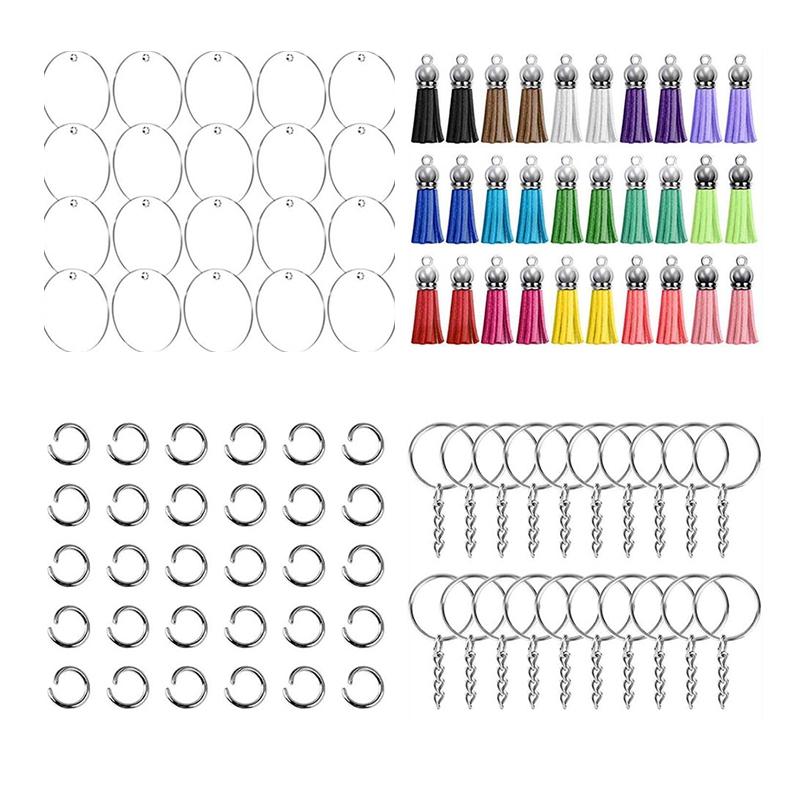 

Keychains 126Pcs Unique Creative DIY Handicraft Acrylic Key Chain Multicolor Tassel Pendant Ring Set