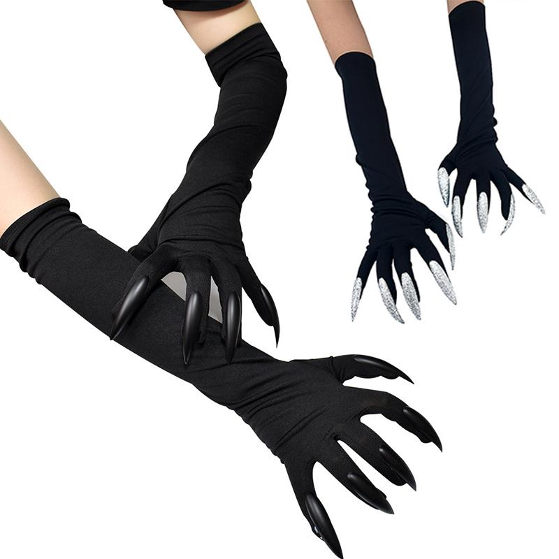 

Five Fingers Gloves 2021 Halloween Long Nails Scary Fancy Props Black Mitten Funny Festival Witch Cosplay Boy Kids Joking Toolss