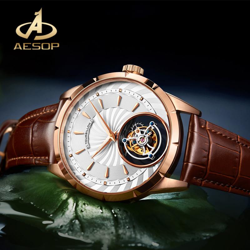 

Wristwatches AESOP Top Mechanical Men Watch Genuine 100% Real Tourbillon Sapphire Glass Waterproof, 701907