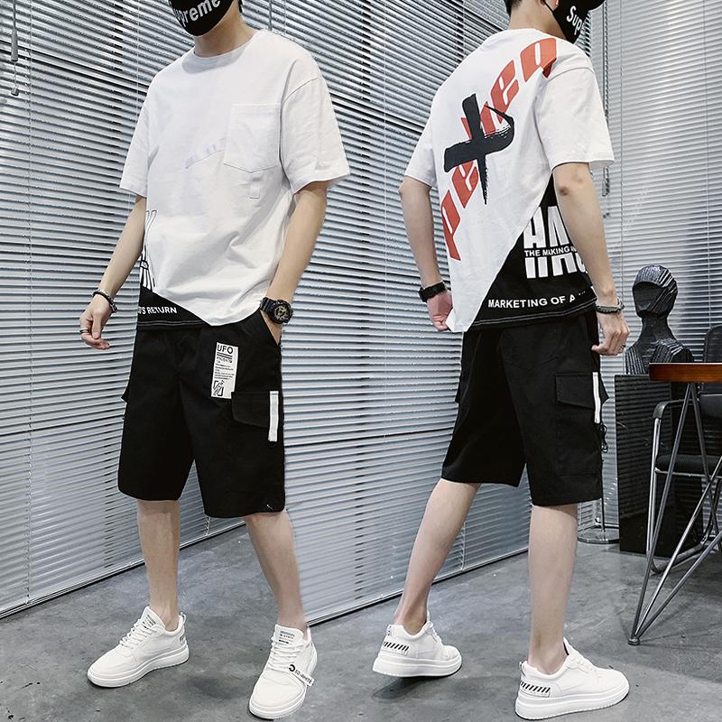 

Men's Tracksuits 2021 Sports Sportswear T-shirt Men Short Sleeve 2 Pieces Set Casual, Black