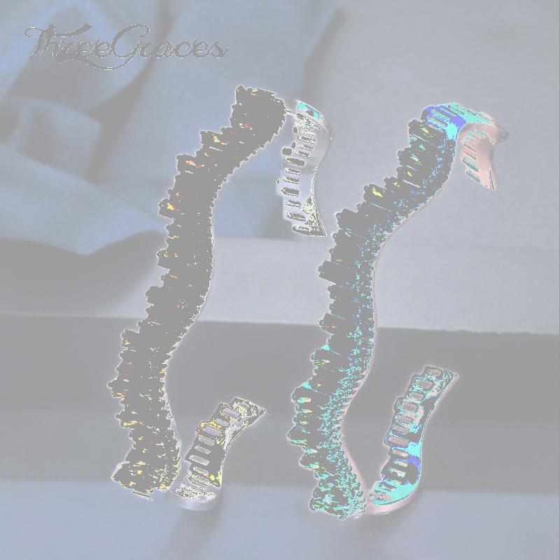 

Bangle ThreeGraces Brilliant Multi-layered Baguette Bracelet S Shape Setting Cubic Zirconia Big Cuff Ladies CZ Jewelry BA015, Black