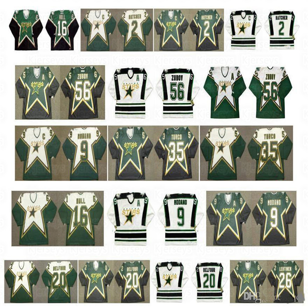 

Vintage Dallas Stars Jersey 56 SERGEI ZUBOV 35 Marty Turco 9 Mike Modano 16 BRETT HULL 2 DERIAN HATCHER 20 ED BELFOUR LEHTINEN Retro Hockey, Black;red