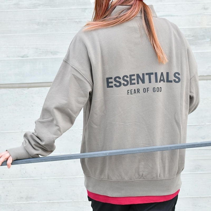 

Fear of God 21ss essentials double track high street reflective letter Polo thin Terry sweater, Gray