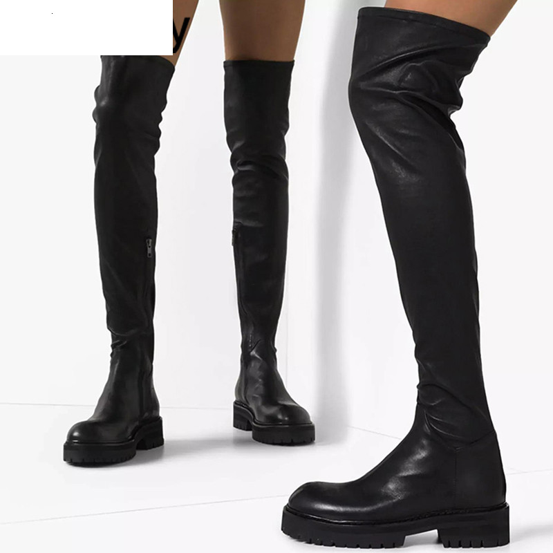 

Boots Stretch autumn winter over the knee boots women black thick bottom flat heel platform shoes thigh high elastic long IFKP, Black suede