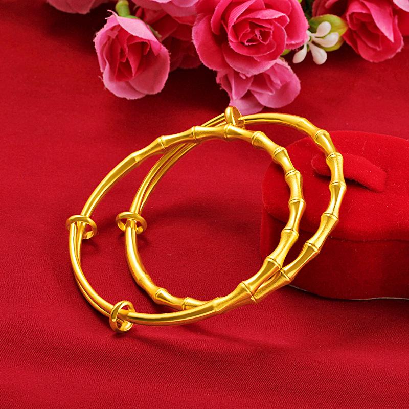 

Bangle Push-pull Sand Gold For Women Bamboo Joint Plated Copper Variable Size Bracelet Fashion Jewelry