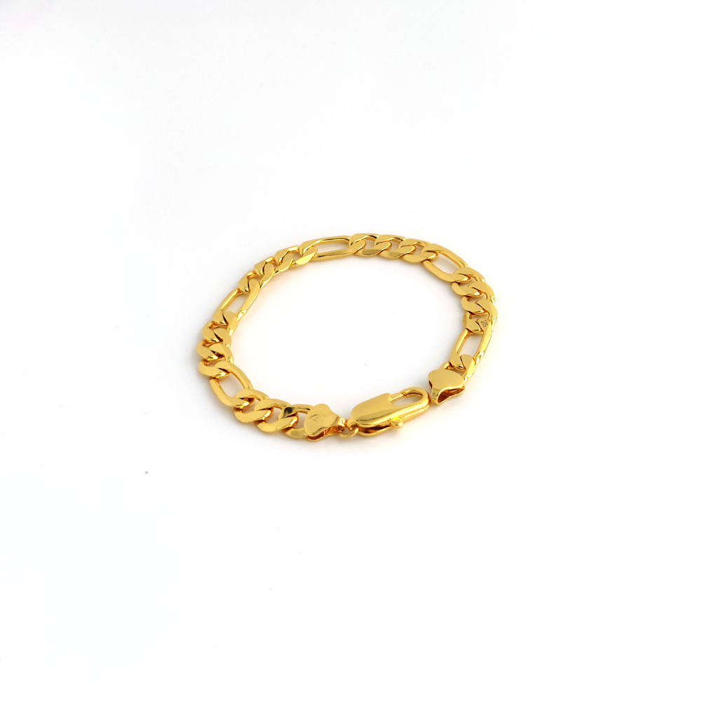 Solid Stamep 585 Hallmarked 18 k G/F Yellow Fine Gold Figaro Chain Link Bracelet Lengths 8mm Italian 210mm-image-670540466