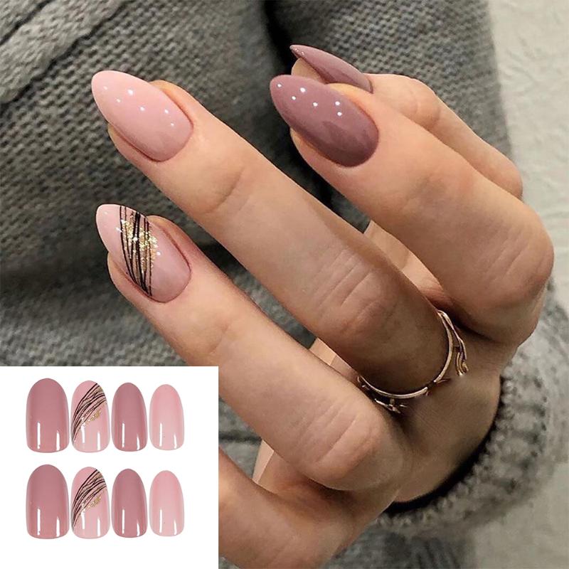

False Nails 24pcs/Box Mirror Manicure Tool Artificial Full Cover Fake Oval Head Nail Tips Wearable, Red;gold