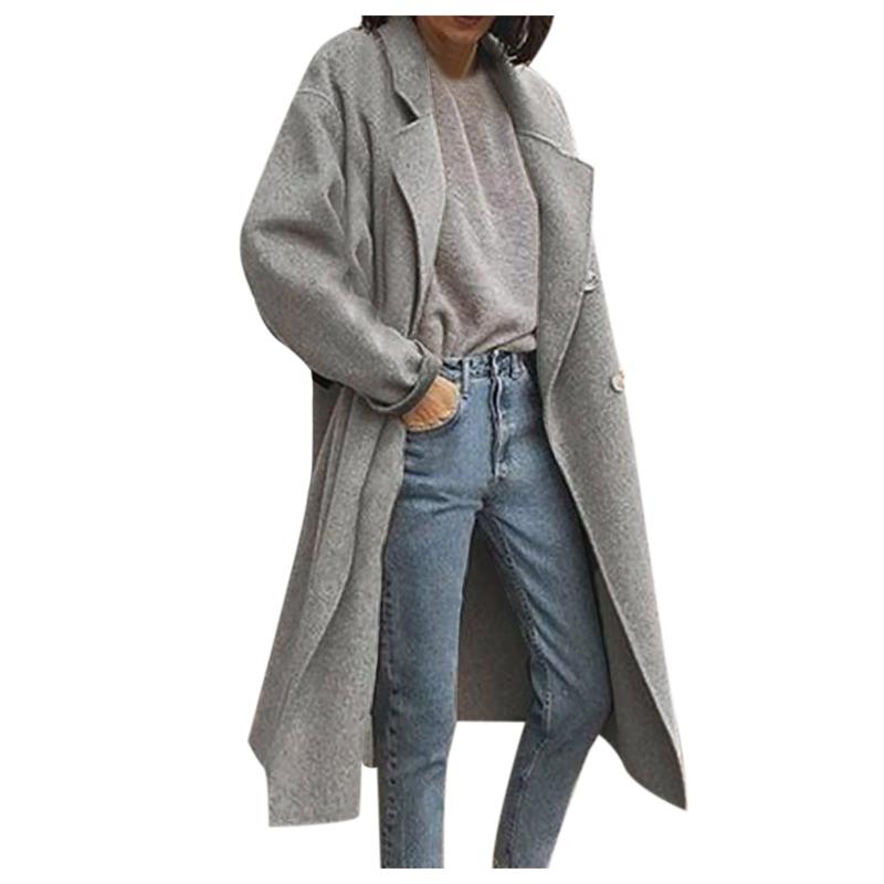 

Women's Trench Coats Faux Wool Thin Coat Lapel Jacket Buttons Ladies Slim Long Sleeve Keep Warm Outwear Lightweight, Tan;black
