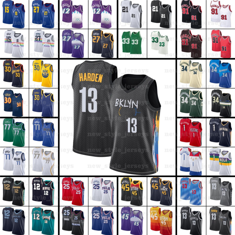 

Kevin 7 Durant Kyrie Harden Irving Luka Basketball Jerseys Giannis Kuzma Doncic Joel Dwyane Lillard Embiid Wade Antetokounmpo Pippen Morant, Black;red