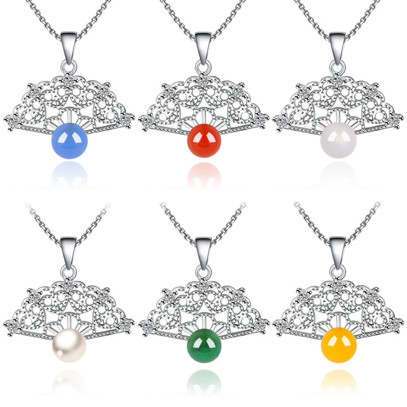 

Fashion Women's Necklace Inlay Necklace Fan Shaped Fan Pendant Clavicle Chain Necklace Female Jewelry Accessories