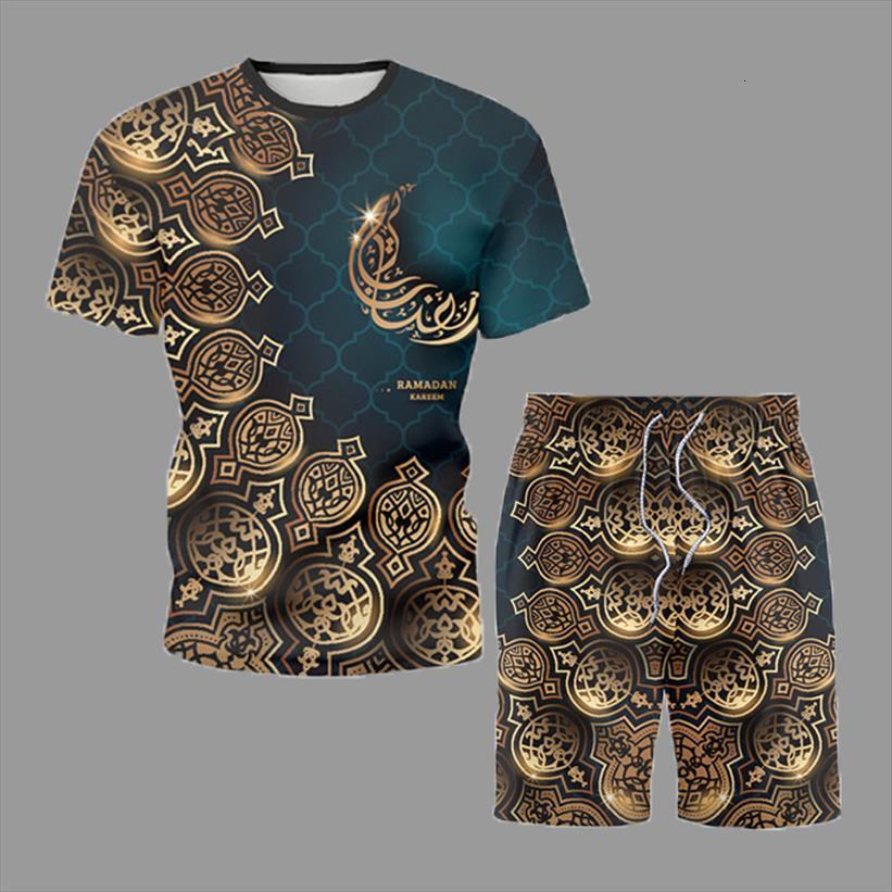 

fashion short sleeve sets retro men tracksuits print summer casual beach wear male trend tracksuit t shirt shorts 2 piece, Gray