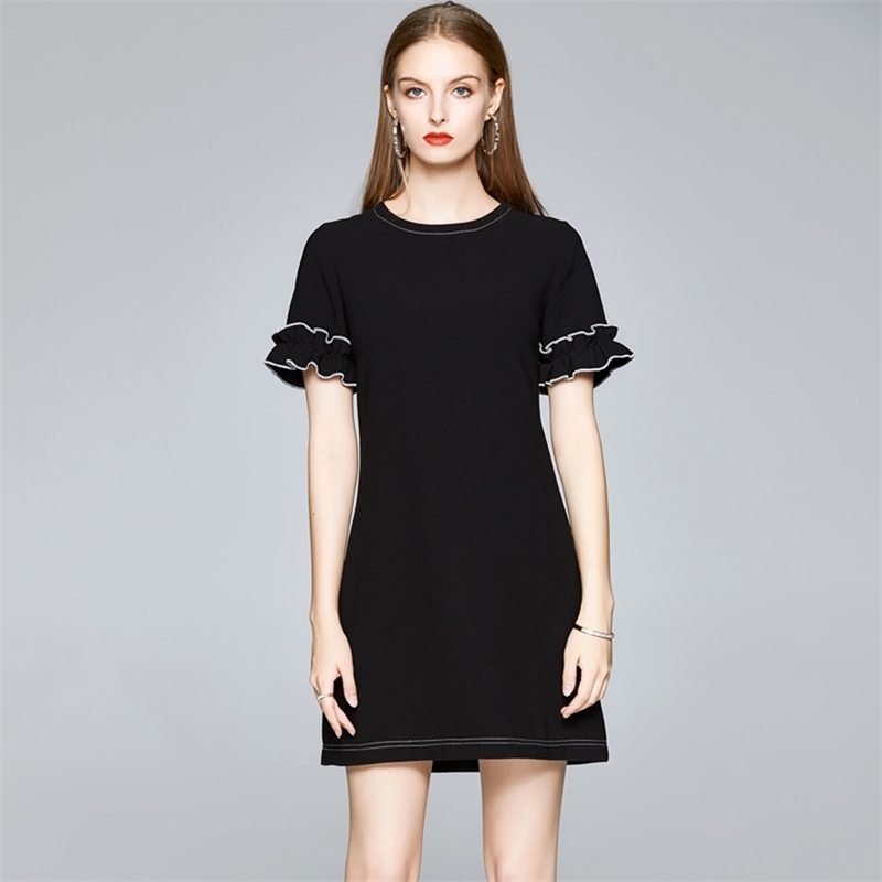 

Fashion Casual Summer Dress Women Ruffle Short Sleeve High Waist Mini Dresses Female Solid Clothes 210520, Photo color