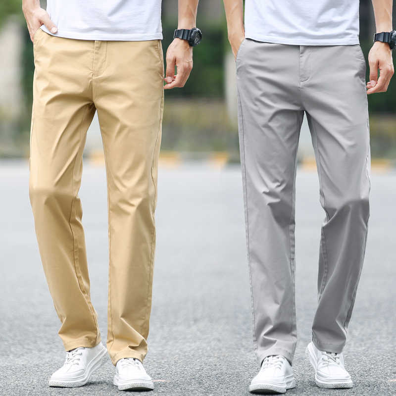 

Summer Men's Thin Cotton Khaki Casual Pants Business Solid Color Stretch Trousers Brand Male Gray Plus Size 40 42 210616