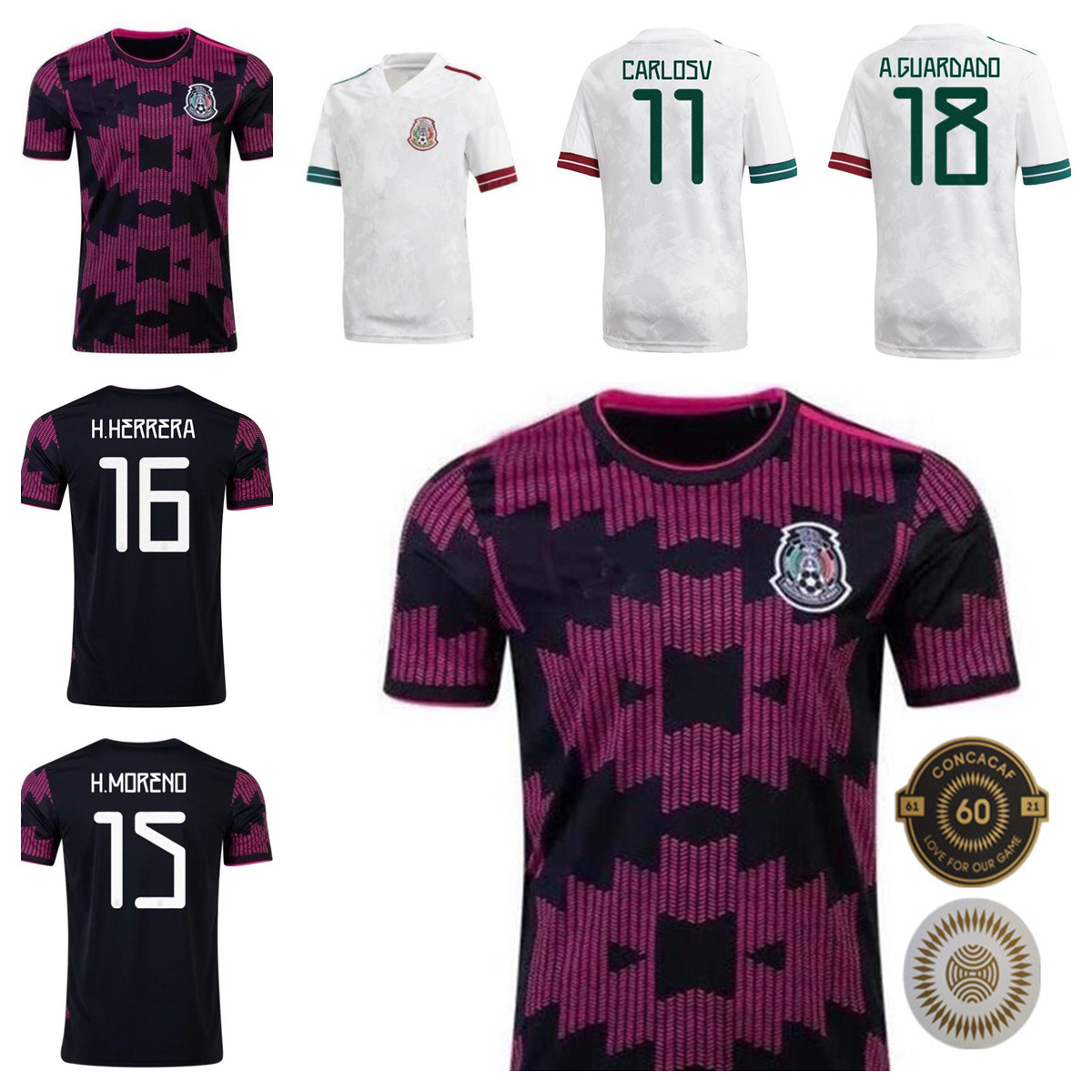 

Mexico soccer jersey home Copa america Fans Player version Camiseta 20 21 22 CHICHARITO LOZANO DOS SANTOS 2021 football shirt Men + Kids kit, Black;yellow