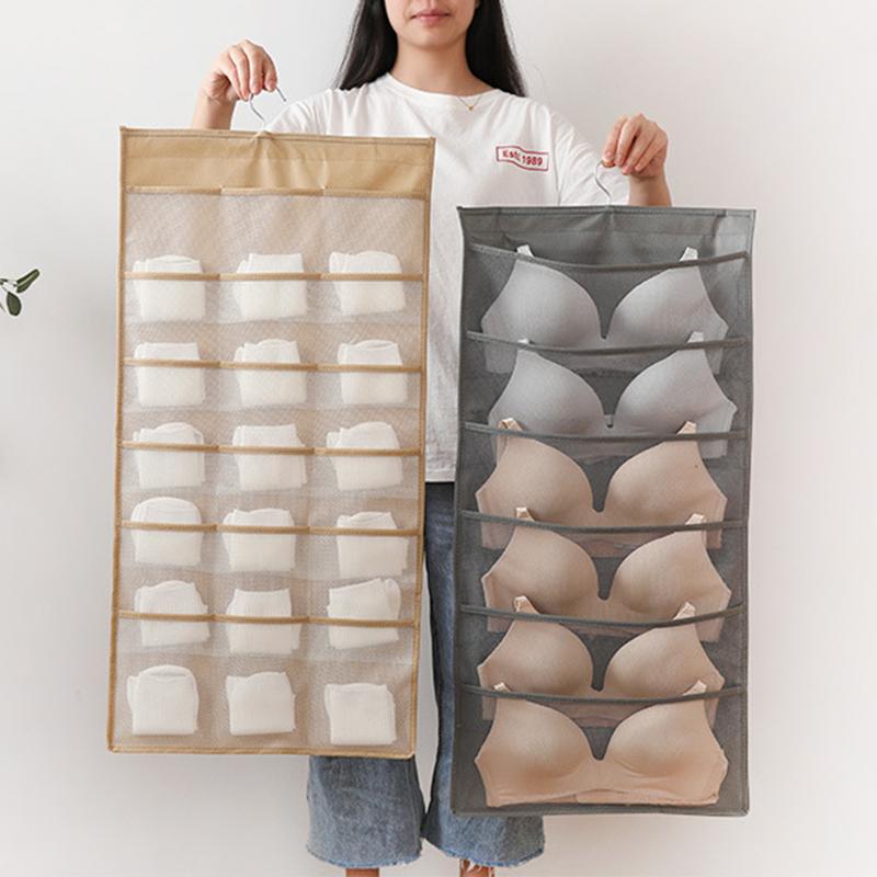 

Storage Boxes & Bins 18 Pockets Underwear Bra Socks Hanging Organizer Bag Tidy Rack Hanger Bathroom Living Room Door Household Sundries, Beige a