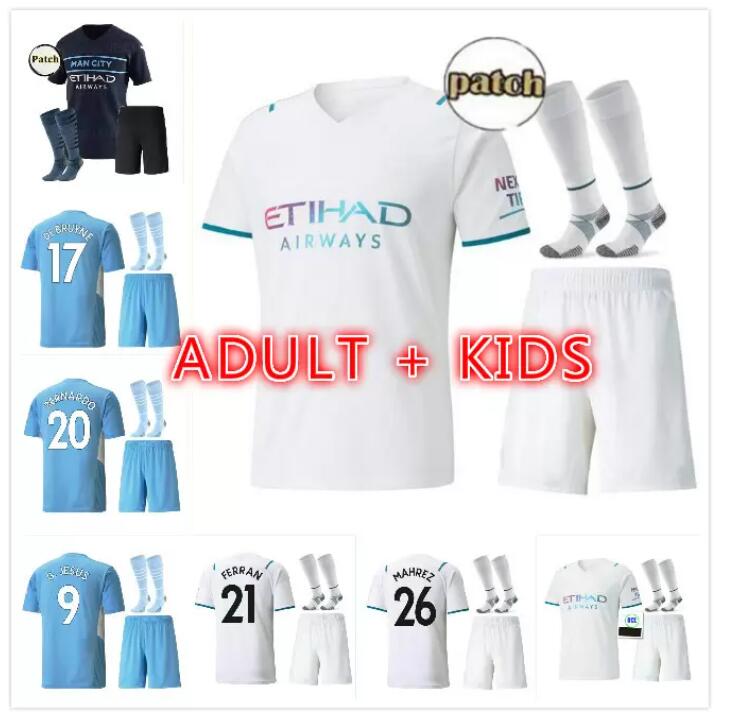 

2021 2022 Manchester soccer jerseys adult kids kit 21 22 maillot G. JESUS STERLING FERRAN DE BRUYNE football shirts uniform, Black;yellow