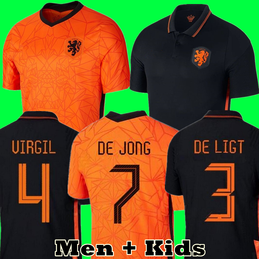 

Netherlands soccer jersey 2021 DE JONG Holland football shirt 20 21 DE LIGT VIRGIL STROOTMAN MEMPHIS PROMES Men + Kids kit uniforms, Black;yellow