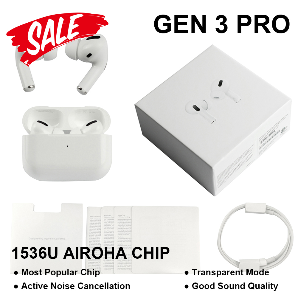

Gen 3 AP3 Air Pods Pro Wireless TWS Earphones Noise Cancellation with Charging Box Rename GPS Bluetooth Headphones High Quality Earbuds, White