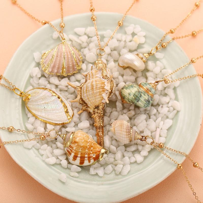 

Pendant Necklaces Creative Natural Shell Conch Stripe Dangle Necklace 12pcs/lot A103