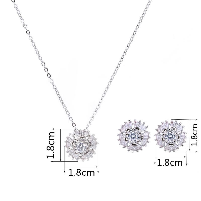 

Earrings & Necklace 2021 Full CZ Crystal Pendants Sets Gold Color Jewelry Stud, Silver