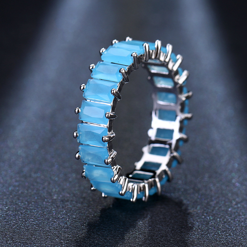 

Top Design Woman's Gemstone Ring Multicolor Square Cubic Zirconia Band Rings Jewelry Size 6 7 8 9