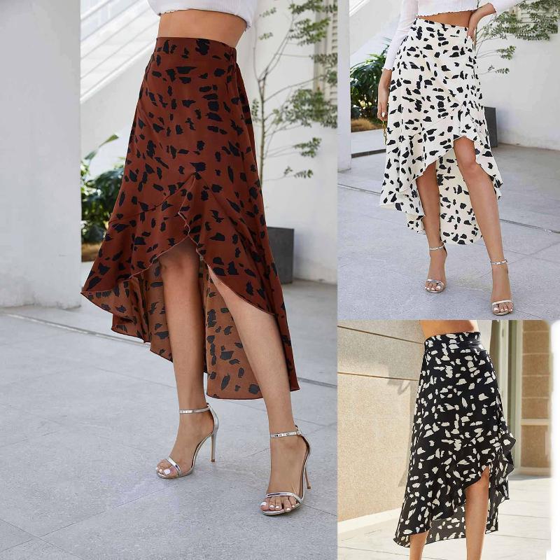 

Casual High Waist Summer Skirt Style Ladies Lotus Leaf Skirts Leopard Print, Black