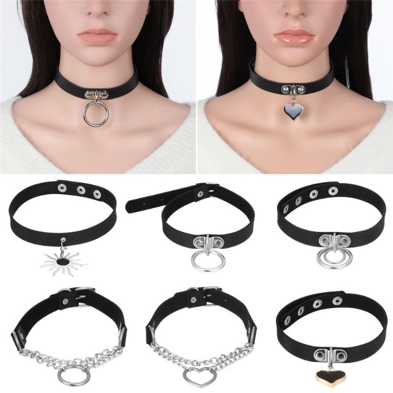 

Chokers Necklace Vintage Charm Gothic Spike Rivet Collar Pendant Leather Heart Harajuku Women Punk Choker