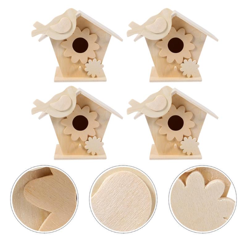 

4pcs Creative Wooden Bird House Wood Birds Nest Box Garden Indoor Ornament Cages
