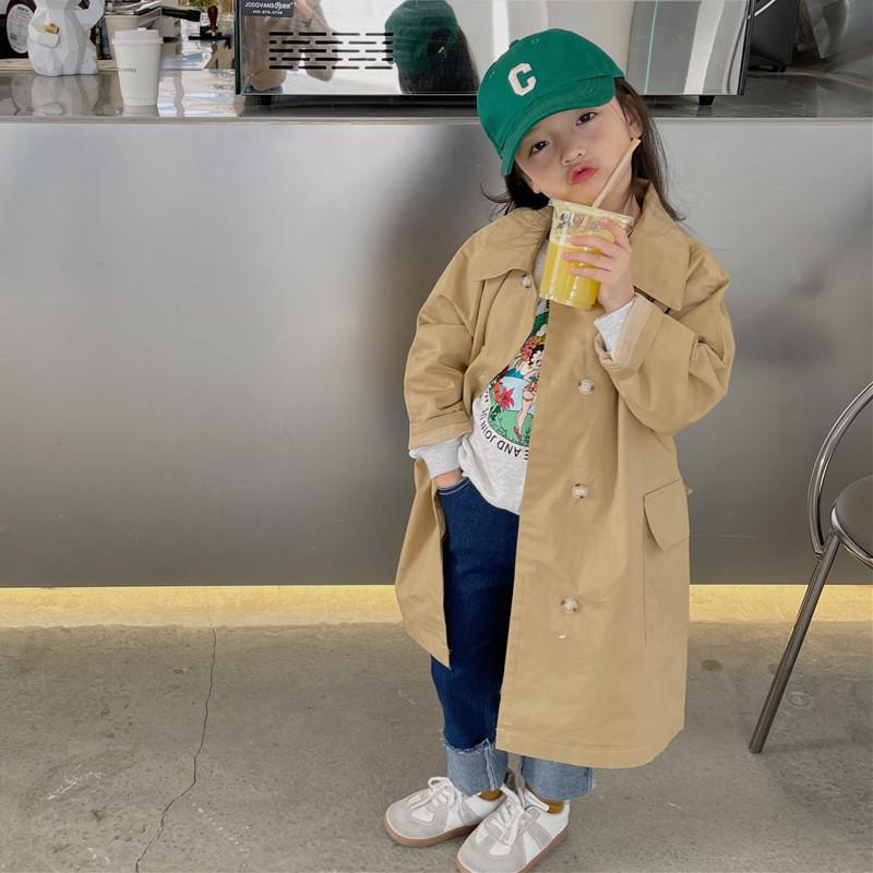 

Coat Spring Autumn Children's Windbreaker Korean Version Leisure Fashion Girls' Lapel Khaki Medium Long Thin Boys 2022, Blue;gray