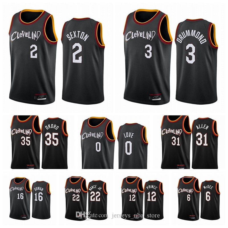 

Cleveland Cavaliers Men Collin Sexton Isaac Okoro Kevin Love Andre Drummond Larry Nance 2020-21 Black City Basketball Jersey New Uni, Black;red