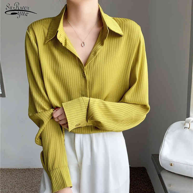 

Spring Large Size Womens Blouse and Tops Korean Loose French Vintage Long Sleeve White Shirt Female Y2k Striped 13163 210521, Apricot